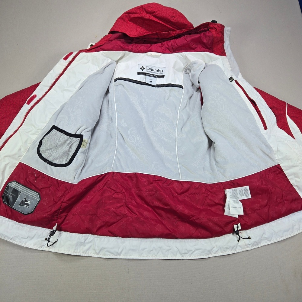 Columbia Ski Jacket Hooded Water Resistant Geometric Red White Womens Size S - Picture 5 of 9